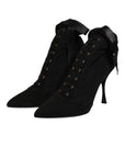Dolce & Gabbana Black Stiletto Heels Lace Up Boots Shoes