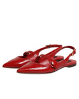 Dolce & Gabbana Red Leather Slingback Flats Sandals Shoes