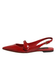 Dolce & Gabbana Red Leather Slingback Flats Sandals Shoes