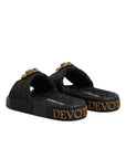 Dolce & Gabbana Black Devotion Matelassé Leather Slides Shoes