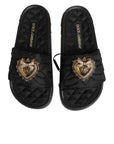 Dolce & Gabbana Black Devotion Matelassé Leather Slides Shoes
