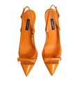 Dolce & Gabbana Orange Leather Mesh Heels Slingback Shoes
