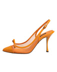 Dolce & Gabbana Orange Leather Mesh Heels Slingback Shoes