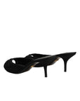 Dolce & Gabbana Black Embroidered Slip On Heels Slides Shoes