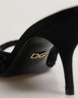 Dolce & Gabbana Black Embroidered Slip On Heels Slides Shoes
