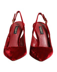 Dolce & Gabbana Red Suede High Heels Slingbacks Sandals Shoes