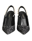 Dolce & Gabbana White Black Chevron Faux Pearl Slingbacks Shoes