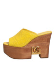 Dolce & Gabbana Yellow Leather Wood Mule Wedge Slides Shoes