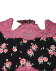 Dolce & Gabbana Black Pink Floral Lace Silk Sheath Dress