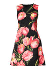 Dolce & Gabbana Black Floral Print Viscose A-line Mini Dress