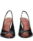 Amina Muaddi Black Leather Stiletto Heel Sandals