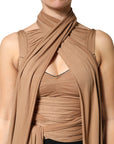 Dolce & Gabbana Brown Virgin Wool Sleeveless Scarf Tank Top