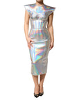 Dolce & Gabbana Silver Iridescent Bodycon Sheath Midi Dress