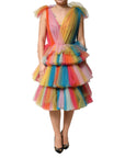 Dolce & Gabbana Multicolor Nylon Tiered Tulle Midi Dress