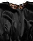 Dolce & Gabbana Black Satin Sheath Midi Cap Sleeves Dress