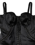 Dolce & Gabbana Black Satin Acetate Lace Eyelets Mini Dress