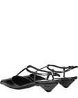 Prada Gray Leather Flat Sandals