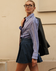 Gonna a pieghe in denim scuro