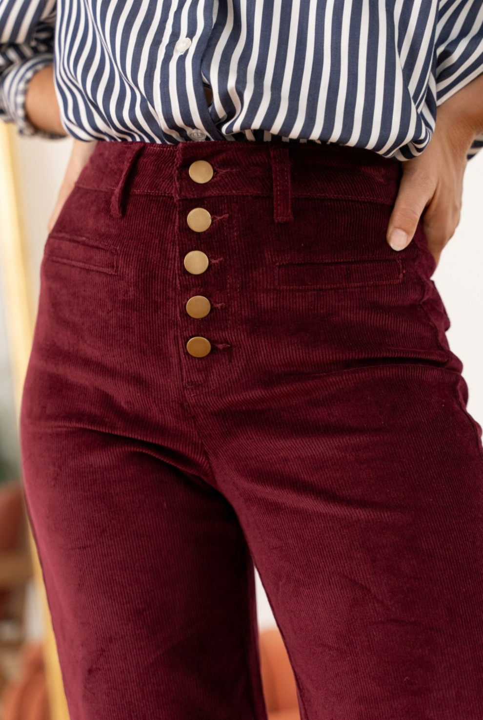 Pantaloni a vita alta in velluto