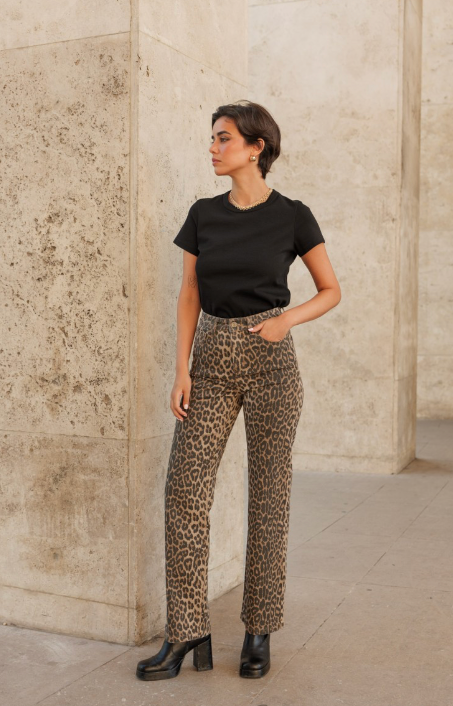 Jeansa vita alta stampa animalier