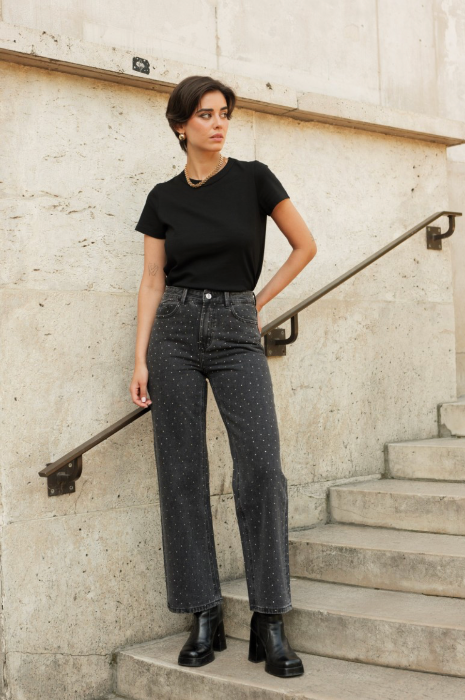 Jeans a vita alta con dettagli