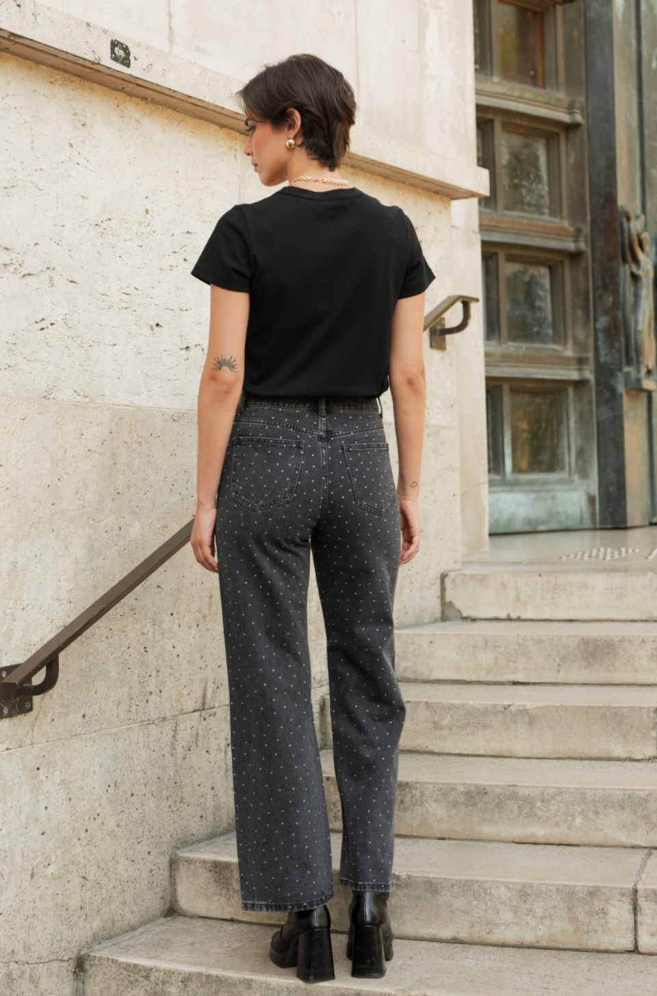 Jeans a vita alta con dettagli