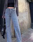 Jeans a vita alta con motivo a quadri