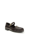 Miu Miu Brown Calf Leather Bos Taurus Slip-On Loafers