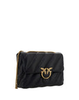 PINKO Black Calf Leather Bos Taurus Shoulder Bag