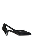 Prada Black Silk Mid Heel Pumps