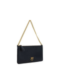 PINKO Black Calf Leather Bos Taurus Shoulder Bag