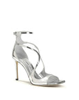 Jimmy Choo Silver Calf Leather Bos Taurus Stiletto Heel Sandals