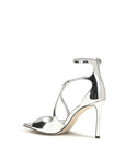 Jimmy Choo Silver Calf Leather Bos Taurus Stiletto Heel Sandals