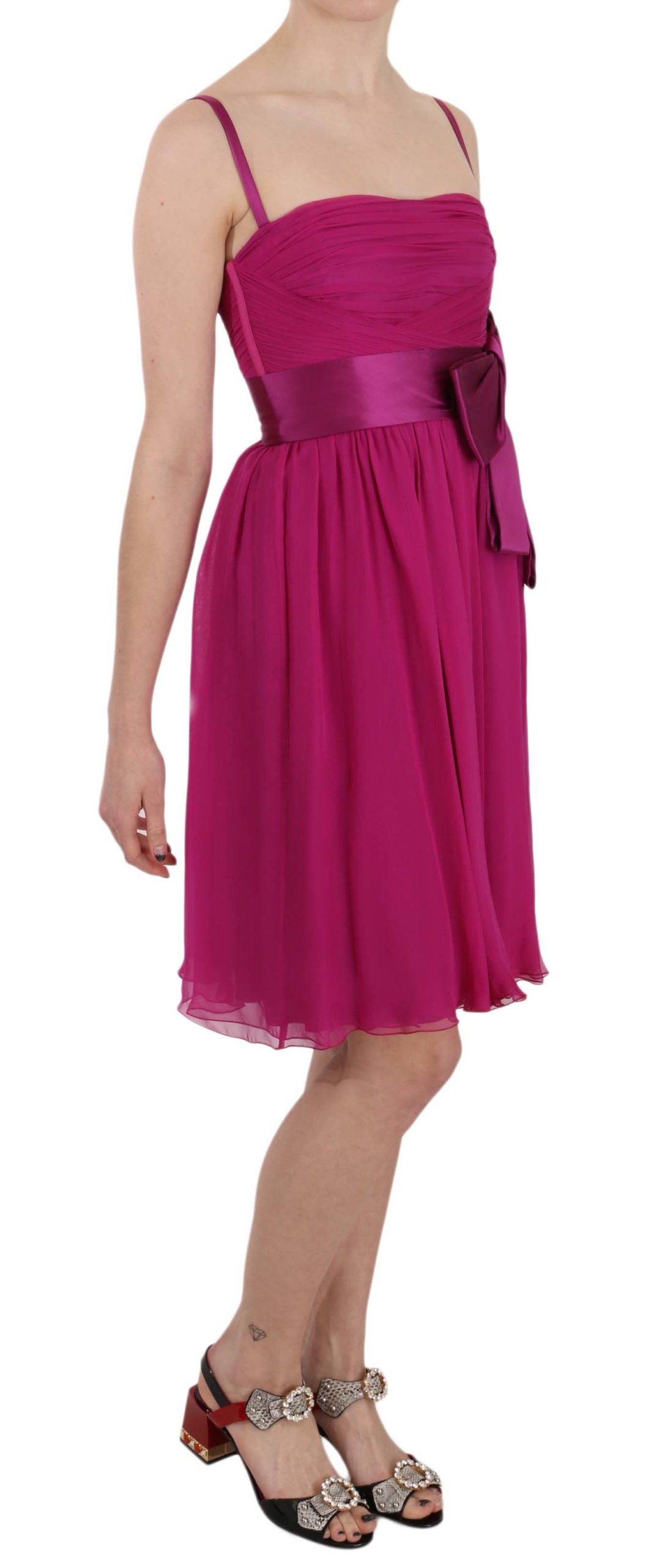 Dolce &amp; Gabbana Fuchsia Pink Bow Silk Sleeveless Dress