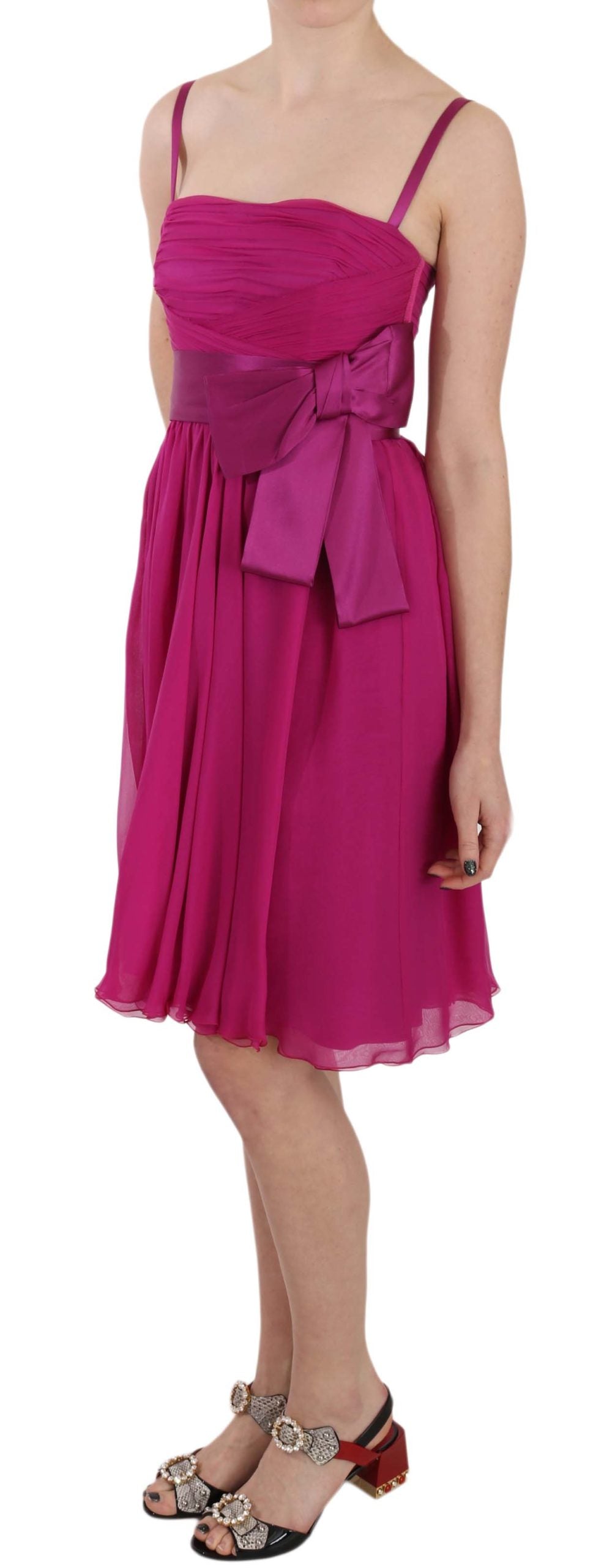 Dolce &amp; Gabbana Fuchsia Pink Bow Silk Sleeveless Dress