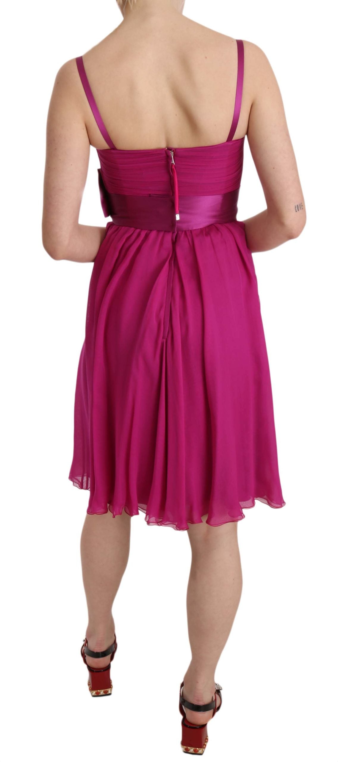 Dolce &amp; Gabbana Fuchsia Pink Bow Silk Sleeveless Dress