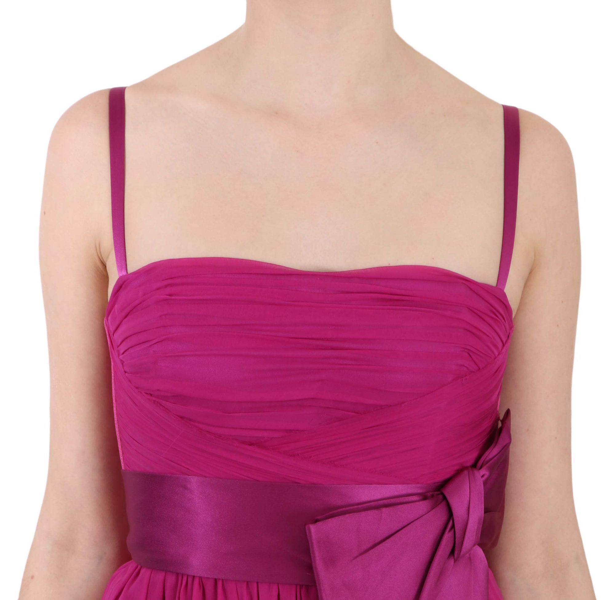 Dolce &amp; Gabbana Fuchsia Pink Bow Silk Sleeveless Dress