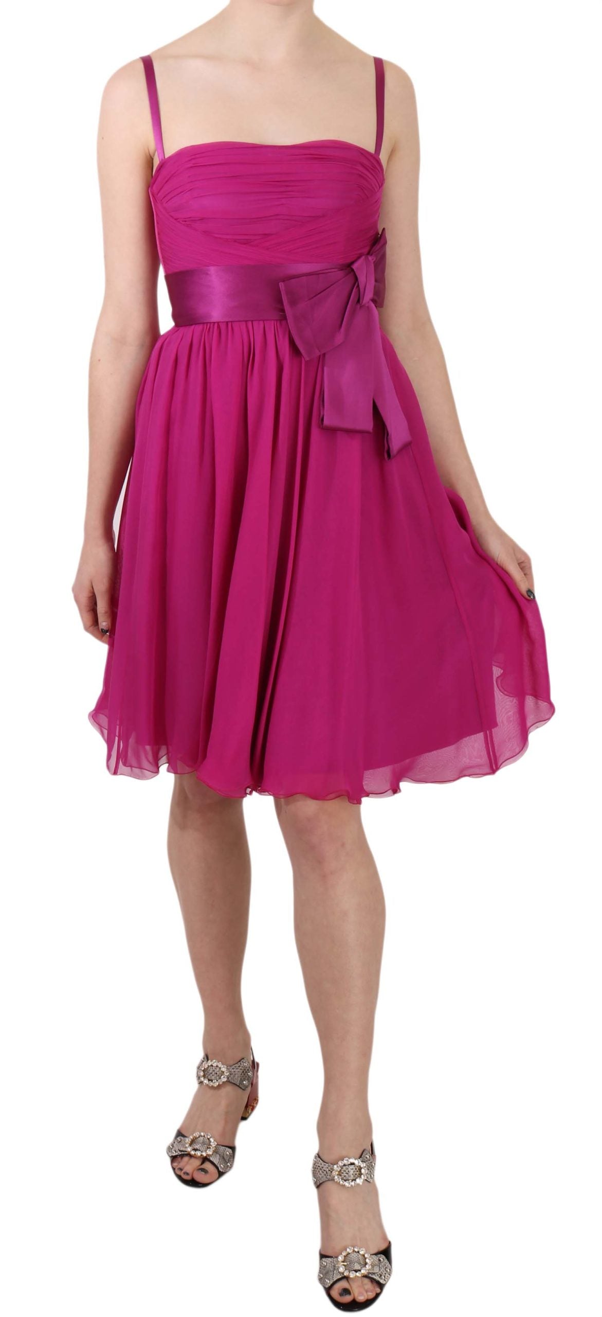 Dolce &amp; Gabbana Fuchsia Pink Bow Silk Sleeveless Dress