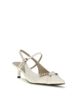 PINKO White Calf Leather Bos Taurus Mid Heel Pumps