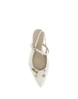 PINKO White Calf Leather Bos Taurus Mid Heel Pumps