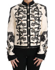 Dolce & Gabbana White Wool Black Floral Baroque Jacket