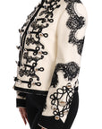 Dolce & Gabbana White Wool Black Floral Baroque Jacket