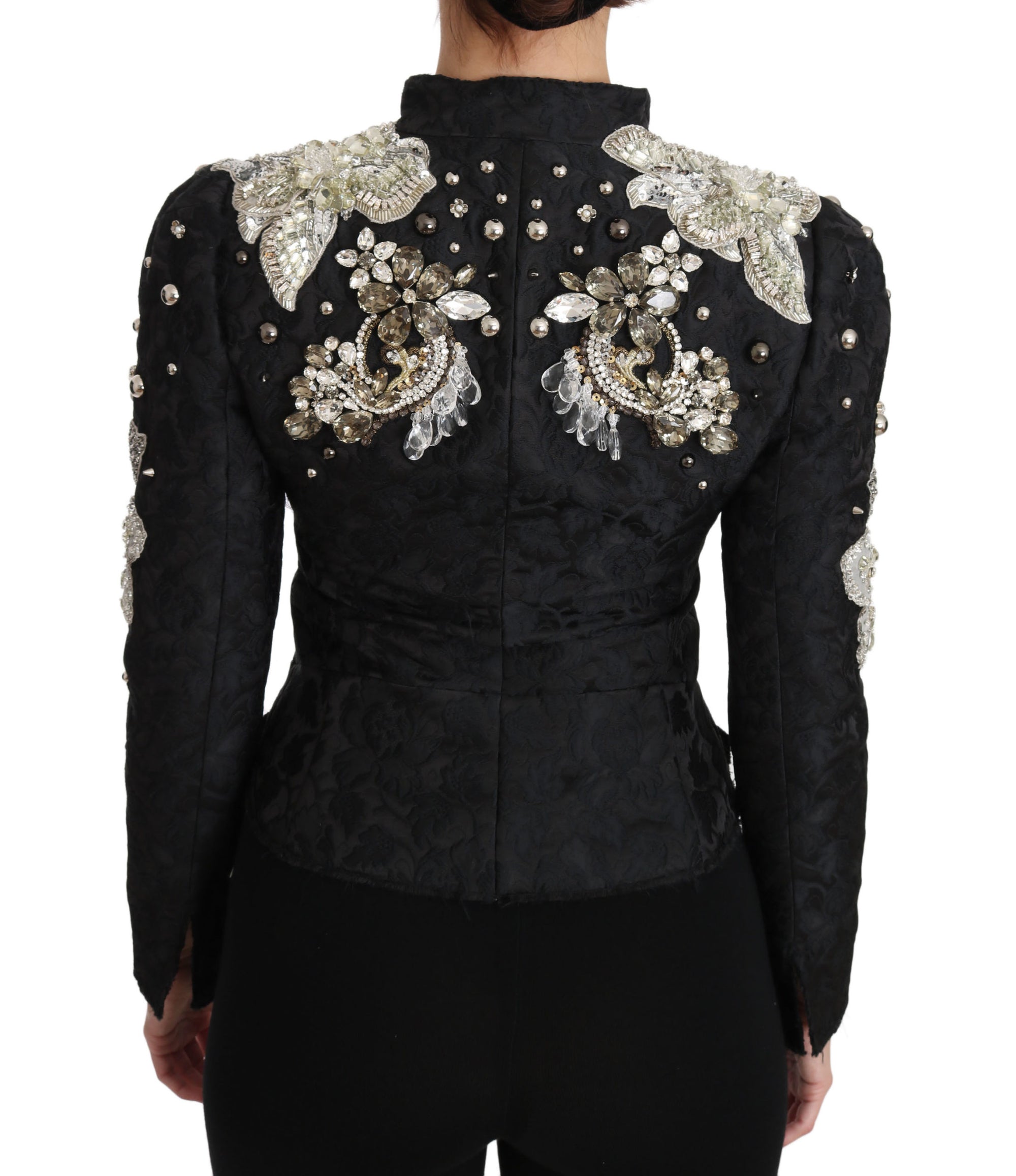 Dolce &amp; Gabbana Black Jacquard Crystal Floral Jacket