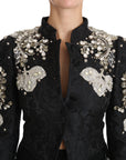 Dolce & Gabbana Black Jacquard Crystal Floral Jacket