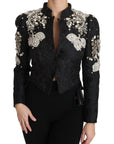 Dolce & Gabbana Black Jacquard Crystal Floral Jacket