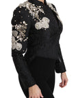 Dolce & Gabbana Black Jacquard Crystal Floral Jacket
