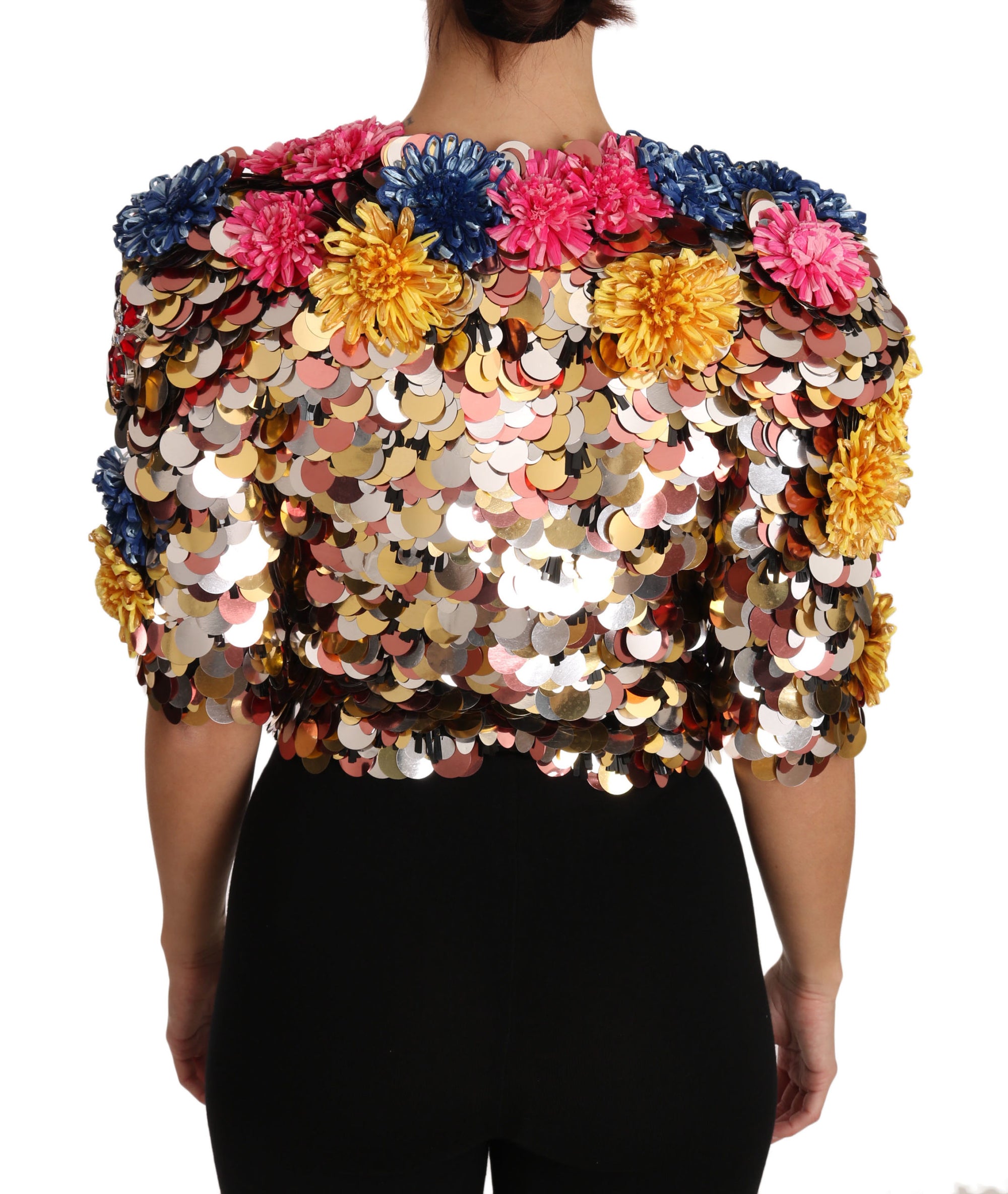 Dolce &amp; Gabbana Crystal Sequined Floral Jacket Coat