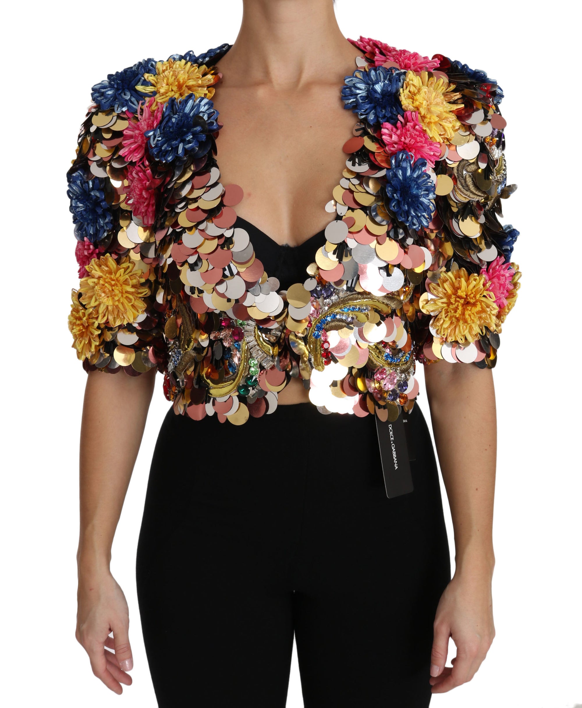 Dolce &amp; Gabbana Crystal Sequined Floral Jacket Coat