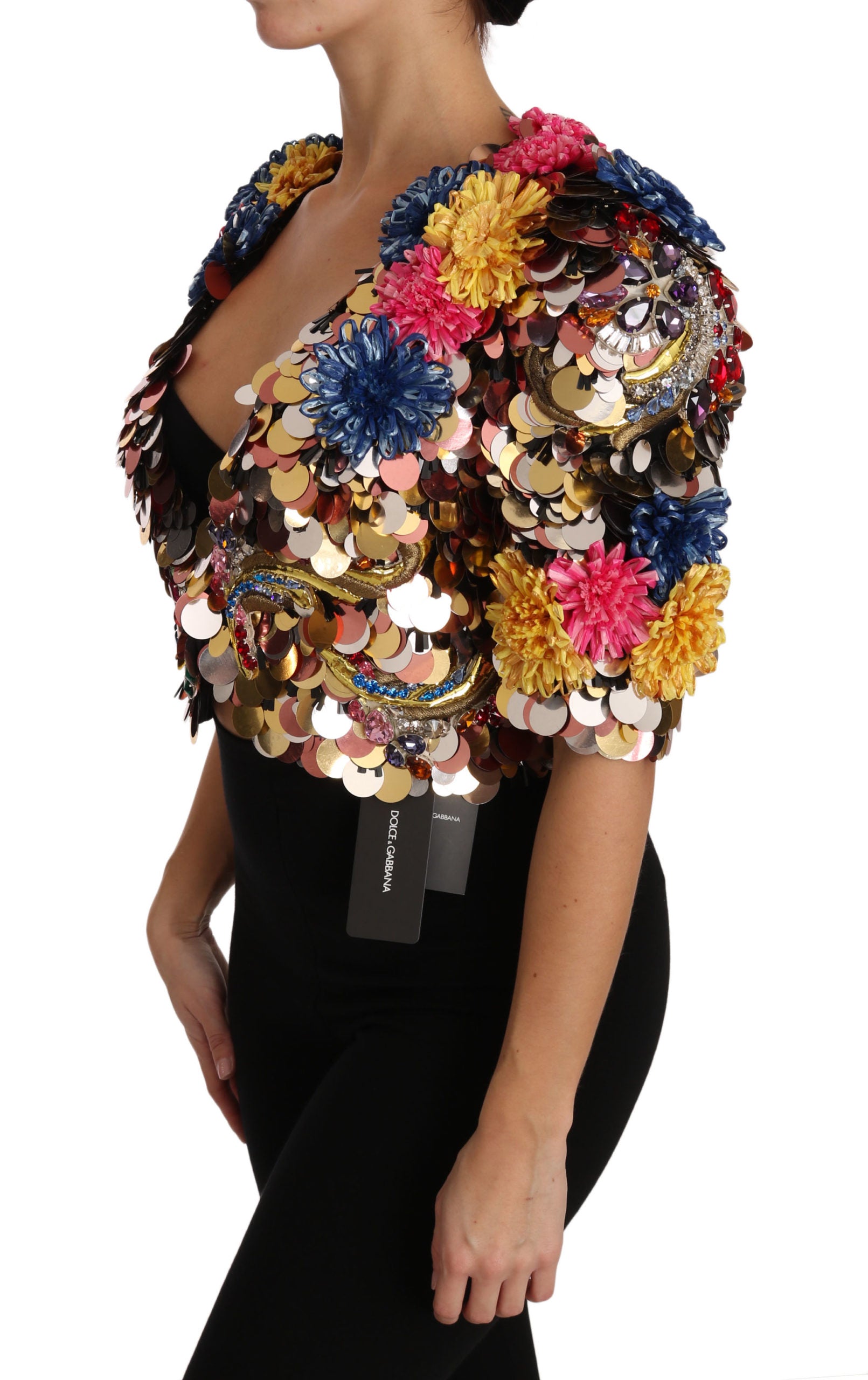 Dolce &amp; Gabbana Crystal Sequined Floral Jacket Coat
