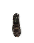 Miu Miu Brown Calf Leather Bos Taurus Slip-On Loafers